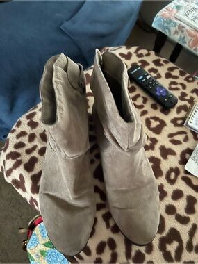 Women's Neutral Taupe Suede Ankle Booties - Versatile Slip-On Style